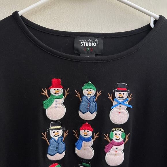 Designers Original Studio Vintage Y2K Ugly Christmas T-Shirt Embroidered Snowman - Picture 2 of 9